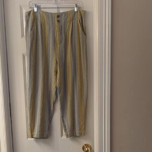 Soft Surroundings Yellow and Gray Striped Cropped Pants